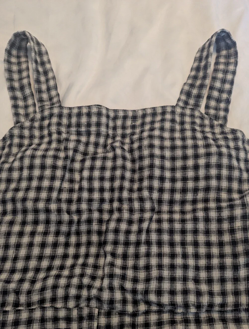 QUINCE European Linen Gingham Tie-Waist Jumpsuit - Black & White XL
